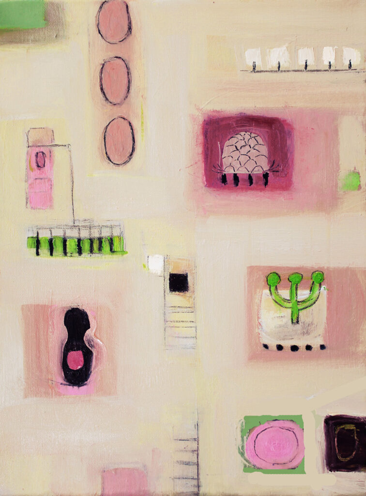 Ethel Vrana&nbsp;• <em>Red Purple and Yellow Green</em>&nbsp;• Oil on canvas&nbsp;• 12″×&nbsp;16″&nbsp;• $285.00