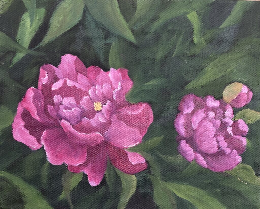 Patty L Porter&nbsp;• <em>Spring Delight ~ Peony I</em>&nbsp;• Oil on canvas&nbsp;• 10″×&nbsp;8″&nbsp;• $160.00