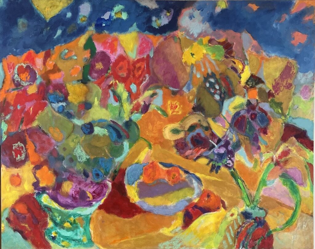 Vincent Jospeh&nbsp;• <em>Flowers Ground Fan</em>&nbsp;• Acrylic&nbsp;• 30″×&nbsp;24″&nbsp;• $1,000.00