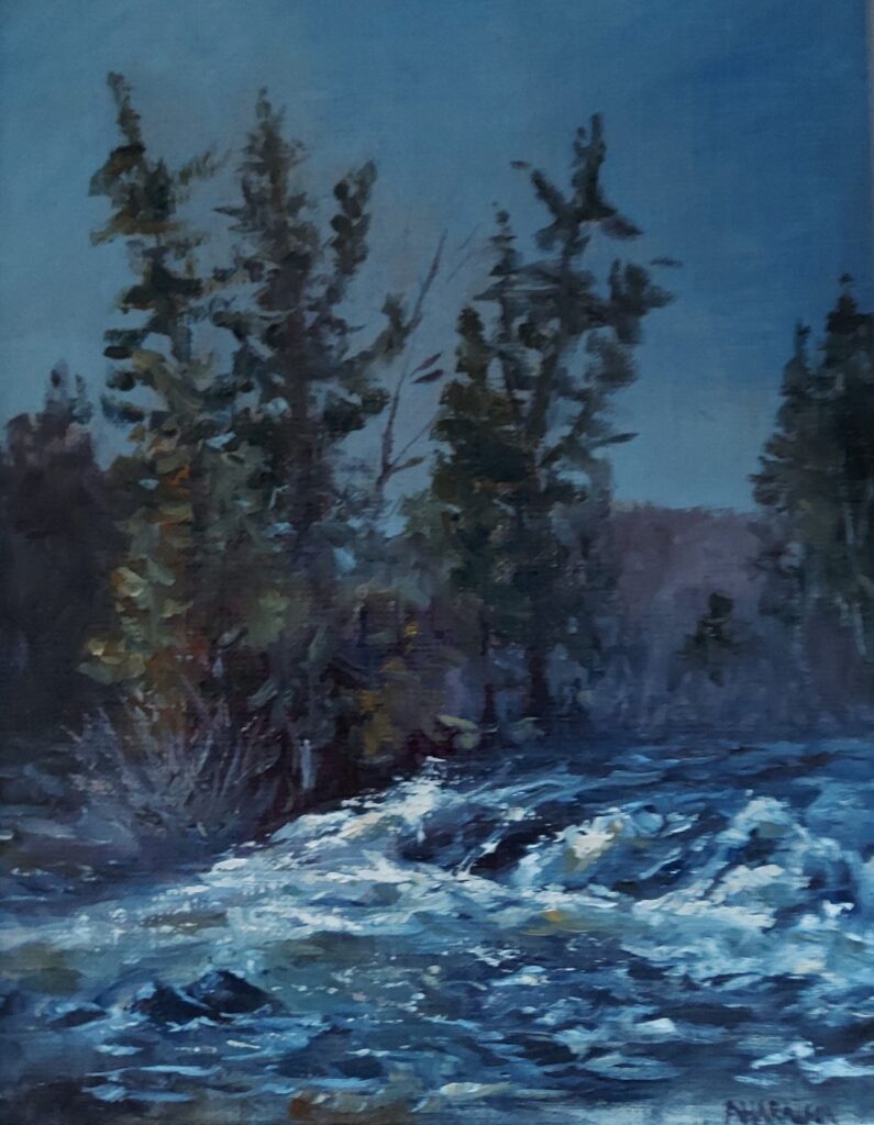 Annemiek Haralson&nbsp;• <em>River Bog Falls</em>&nbsp;• Plein air - oil&nbsp;• 8″×&nbsp;10″&nbsp;• $150.00