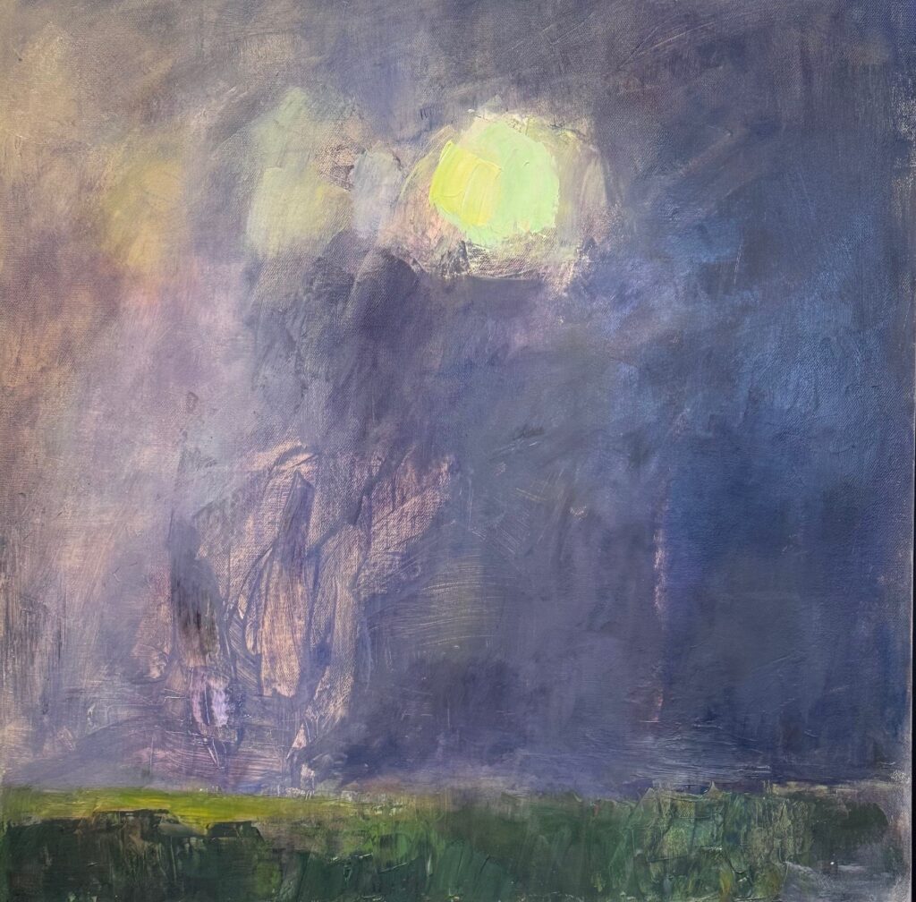 Ileen Kaplan&nbsp;• <em>Moon Over Field</em>&nbsp;• Oil on canvas&nbsp;• 24″×&nbsp;24″&nbsp;• $1,300.00