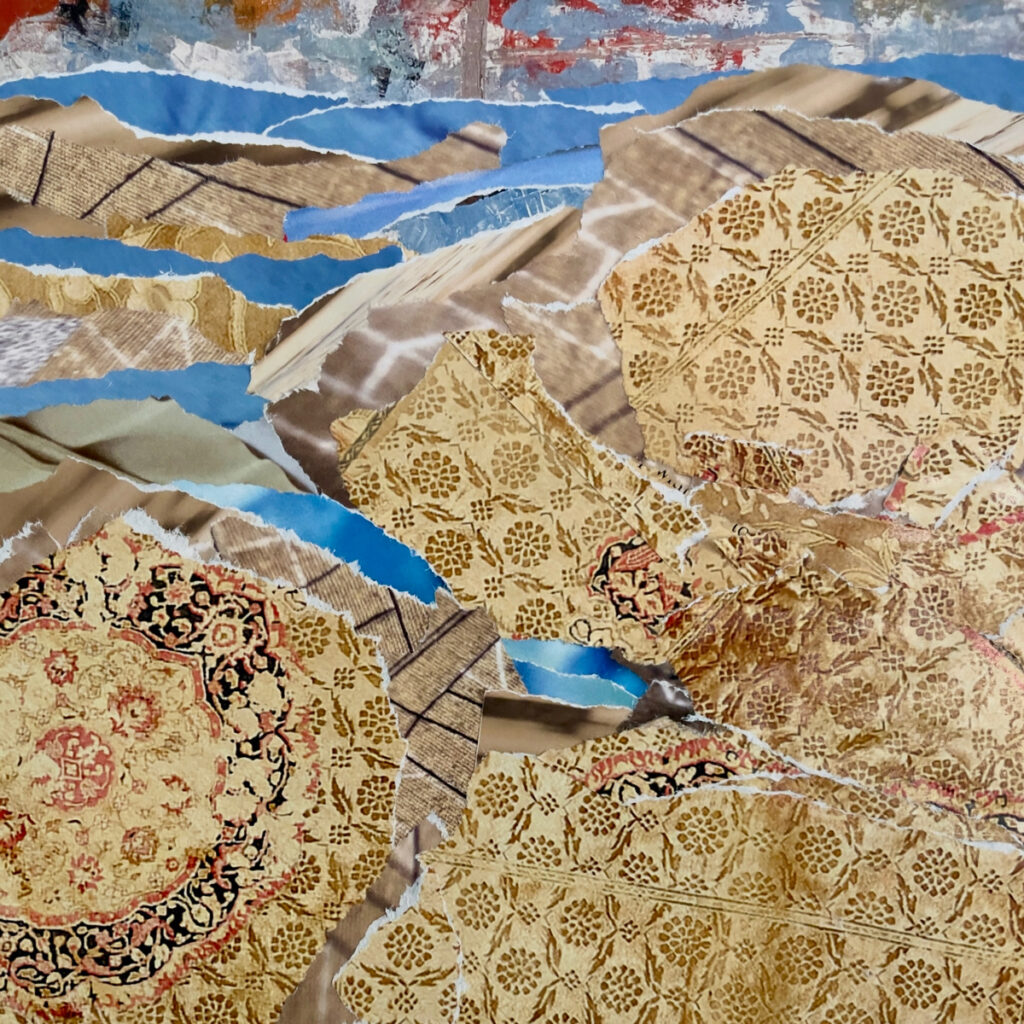 Patricia Brown&nbsp;• <em>Low Tide</em>&nbsp;• Paper collage&nbsp;• 12″×&nbsp;12″&nbsp;• $150.00