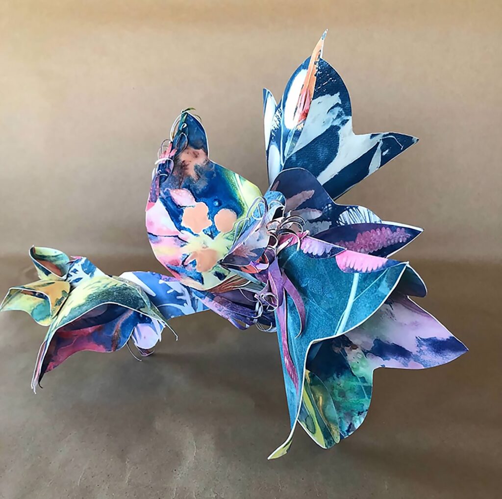 Cynthia Cratsley&nbsp;• <em>Inflorescence</em>&nbsp;• Cyanotype, dye, watercolor paper&nbsp;• 13″×&nbsp;20″×&nbsp;14″&nbsp;• NFS