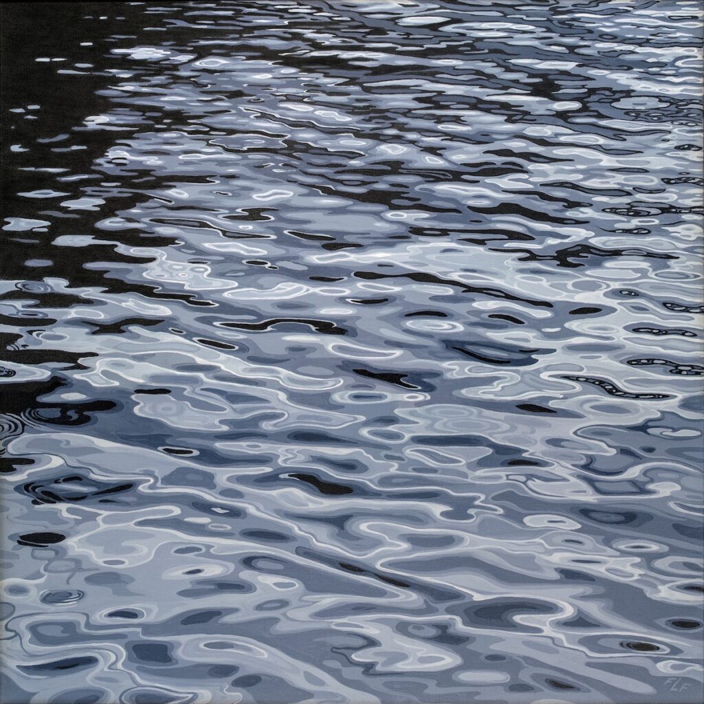Frances L. Fawcett&nbsp;• <em>Surface Deep</em>&nbsp;• Print – ultrachrome ink on canvas, original – acrylic on canvas,&nbsp;• 31″×&nbsp;31″&nbsp;• On loan from the collection of Kathy & Carl Hopkins