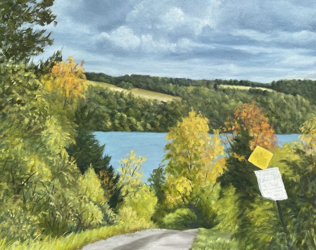 Patty L  Porter&nbsp;• <em>Roads to Cayuga #15</em>&nbsp;• Oil on canvas&nbsp;• 20″×&nbsp;16″&nbsp;• $600.00