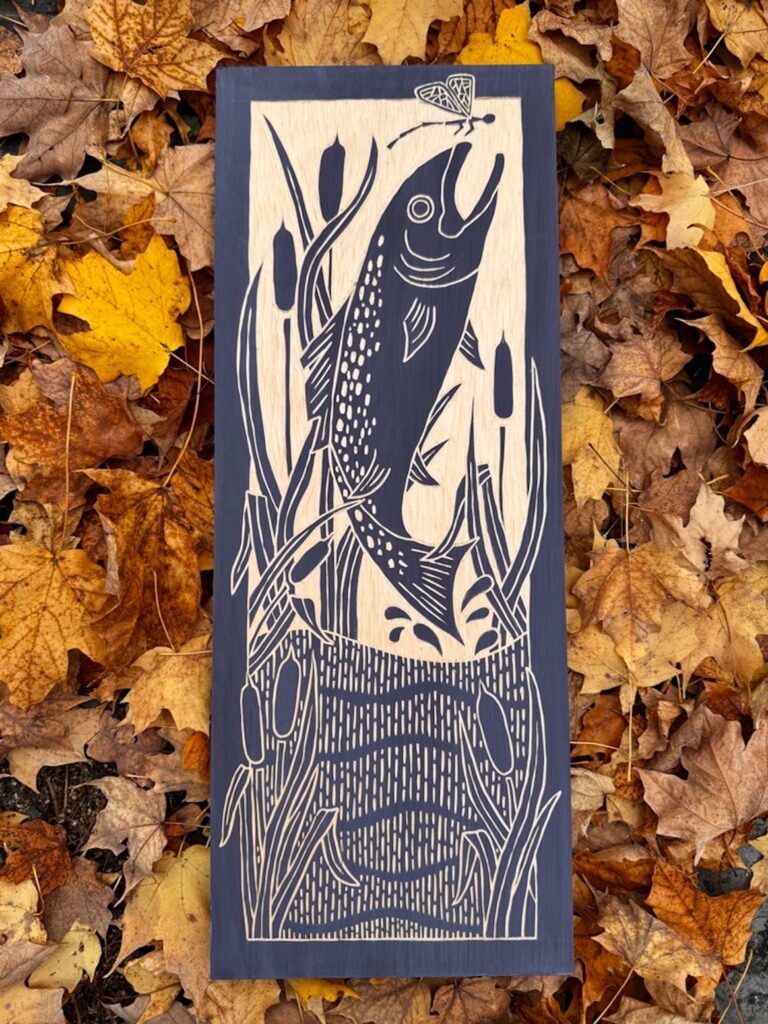 Bethany Parisi&nbsp;• <em>Aspiration</em>&nbsp;• Hand-carved, milk-painted, basswood&nbsp;• 19¾″×&nbsp;7½″&nbsp;• $330.00