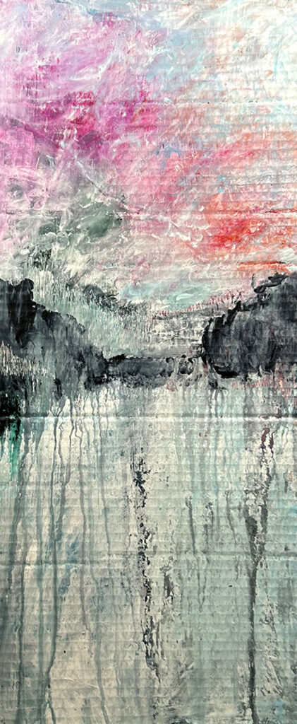 Darcy Binns&nbsp;• <em>Winter Ditty No.8</em>&nbsp;• Acrylic on corrugated cardboard&nbsp;• 12″×&nbsp;30″&nbsp;• $150.00