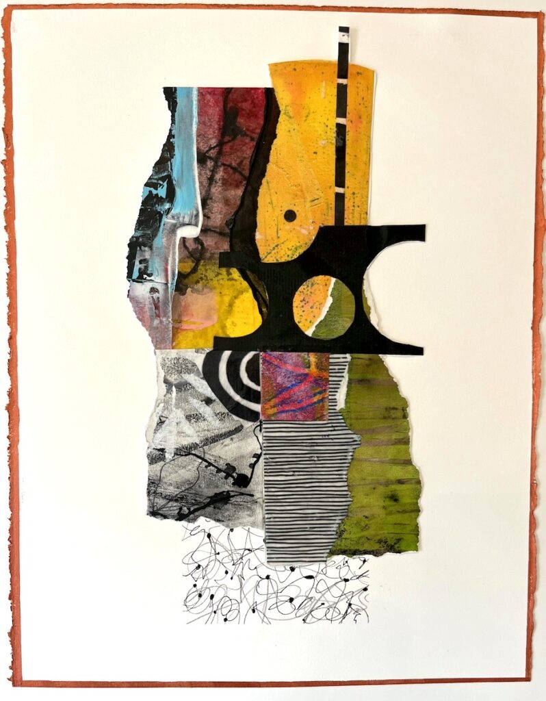 Carol Spence&nbsp;• <em>Page</em>&nbsp;• Mixed media collage&nbsp;• 16″×&nbsp;20″&nbsp;• $325.00