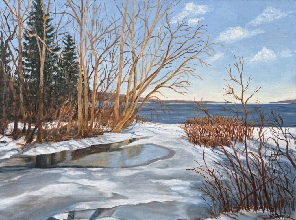 Patty L. Porter&nbsp;• <em>Frontenac Point ~ Winter</em>&nbsp;• Oil on canvas&nbsp;• 24″×&nbsp;18″&nbsp;• $550.00