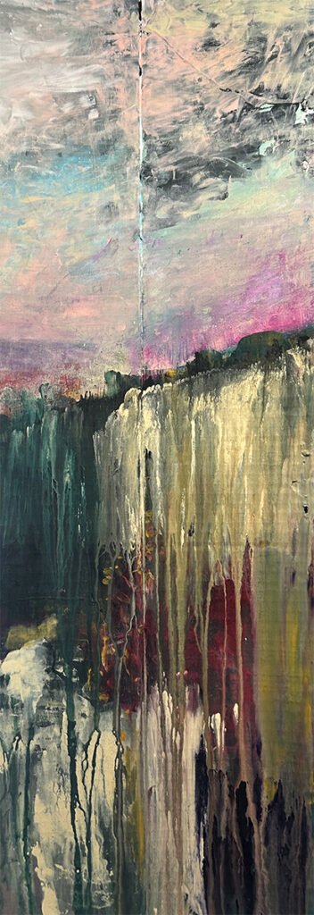 Darcy Binns&nbsp;• <em>Spring Becomes Summer Part 1</em>&nbsp;• Acrylic on corrugated cardboard, framed&nbsp;• 11¾″×&nbsp;28¾″&nbsp;• $175.00<a class="purchase" href="https://state-of-the-art-gallery.square.site/product/darcy-binns-spring-becomes-summer-part-1/YGUQBJHZ3KY6UFCAW3KW4MNF" target="_blank">Buy</a>