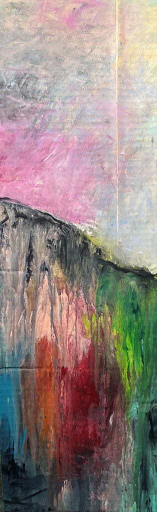 Darcy Binns&nbsp;• <em>Spring Becomes Summer Part 2</em>&nbsp;• Acrylic on corrugated cardboard, framed&nbsp;• 9″×&nbsp;28¾″&nbsp;• $150.00<a class="purchase" href="https://state-of-the-art-gallery.square.site/product/darcy-binns-spring-becomes-summer-part-2/WV27DGF6RNA6QMQTRX6DPP4H" target="_blank">Buy</a>