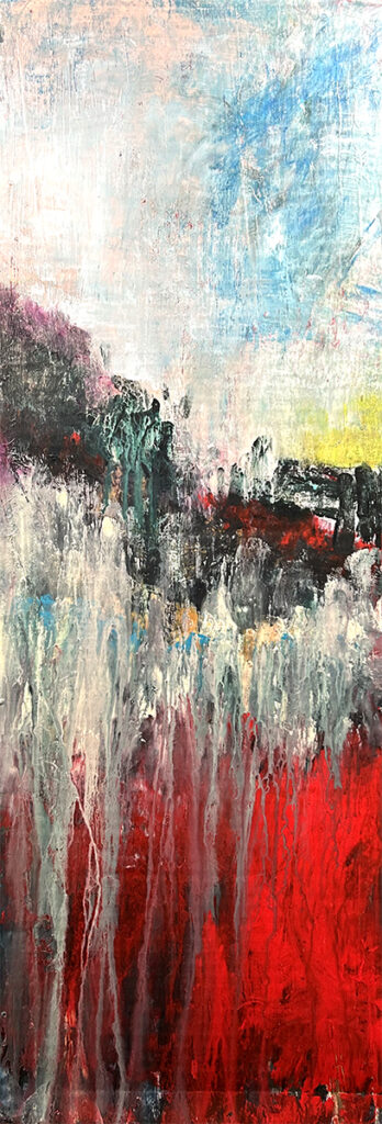 Darcy Binns&nbsp;• <em>Transformation</em>&nbsp;• Acrylic on corrugated cardboard, framed&nbsp;• 11¾″×&nbsp;28¾″&nbsp;• $200.00<a class="purchase" href="https://state-of-the-art-gallery.square.site/product/darcy-binns-transformation/NHS3Y2ARUATT3WQHXIFPH4GE" target="_blank">Buy</a>