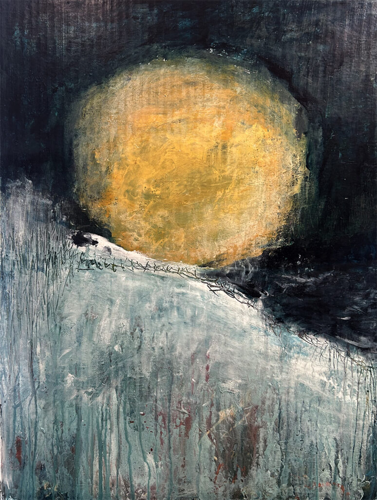 Darcy Binns&nbsp;• <em>Winter Moon</em>&nbsp;• Acrylic on corrugated cardboard, framed&nbsp;• 16½″×&nbsp;22½″&nbsp;• $200.00<a class="purchase" href="https://state-of-the-art-gallery.square.site/product/darcy-binns-winter-moon/5YWL5FEHYS4RWOZL7PKVJDGE" target="_blank">Buy</a>