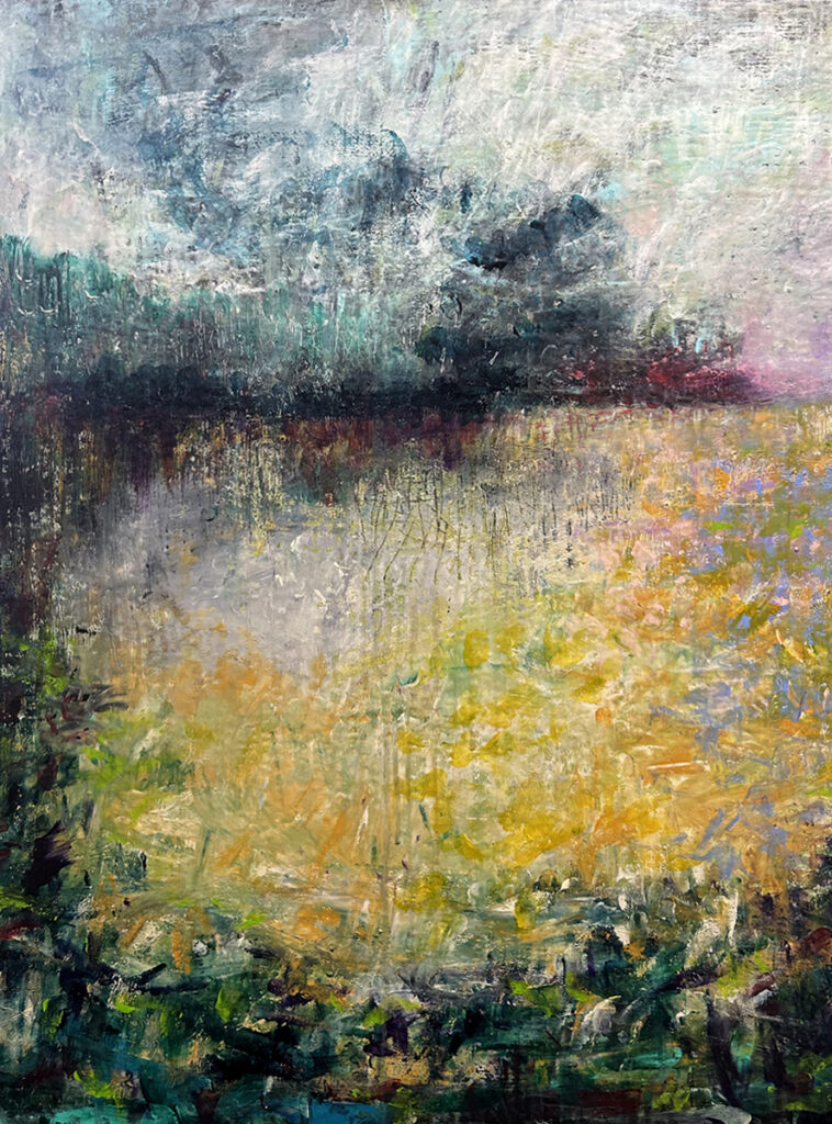 Darcy Binns&nbsp;• <em>Spring Arrives</em>&nbsp;• Framed acrylic on corrugated cardboard&nbsp;• 19¼″×&nbsp;25¼″&nbsp;• $350.00<a class="purchase" href="https://state-of-the-art-gallery.square.site/product/darcy-binns-spring-arrives/QJ6INRABMEN24KGTTDLBQK7R" target="_blank">Buy</a>