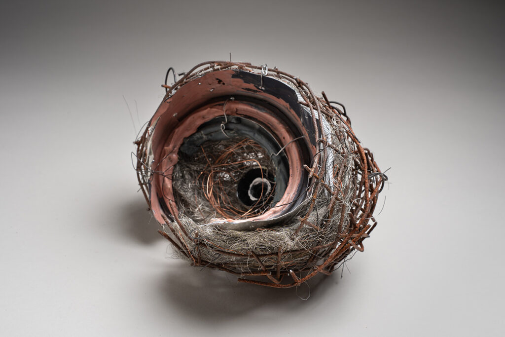 Ann Reichlin&nbsp;• <em>House Geode L</em>&nbsp;• Paint can, copper wire, house paint, house debris&nbsp;• 7″×&nbsp;7″&nbsp;• $800.00<a class="purchase" href="https://state-of-the-art-gallery.square.site/product/ann-reichlin-house-geode-l/SRCJJ7M7AE4SAZLZGPAOZHEN" target="_blank">Buy</a>