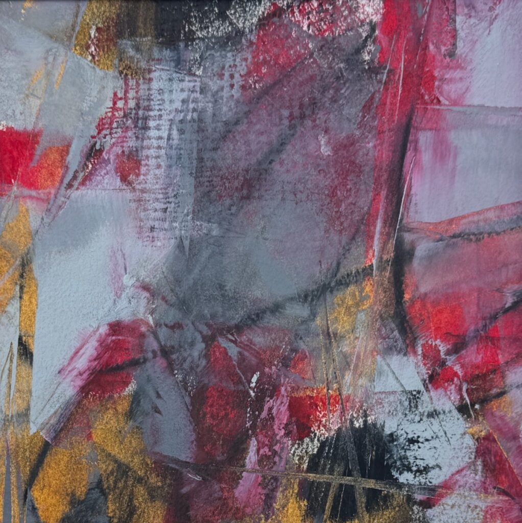 Sheila Danko&nbsp;• <em>Fire & Ice #4</em>&nbsp;• Oil and cold wax on arches huile, matted and framed&nbsp;• 12″×&nbsp;12″&nbsp;• $210.00<a class="purchase" href="https://state-of-the-art-gallery.square.site/product/sheila-danko-fire-ice-4/4CY7HLHRGCPBHZX7Z67LFM4J" target="_blank">Buy</a>