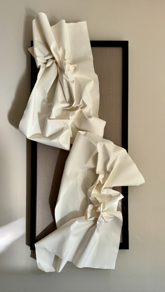 Sheila Danko&nbsp;• <em>Paper Dancers: Better Together</em>&nbsp;• Arches watercolor paper hand molded, silk mat and framed&nbsp;• 25″×&nbsp;47″&nbsp;• $285.00<a class="purchase" href="https://state-of-the-art-gallery.square.site/product/sheila-danko-paper-dancers-better-together/N5BUQBTDMXYXBVN7V3NUCPUE" target="_blank">Buy</a>